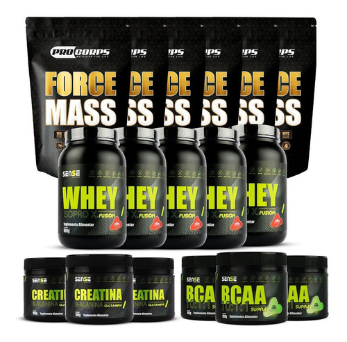 Kit Atacado 6 Hipercalórico 3kg+ 5 Whey +3 Crea + 3 Bcaa Sabor Variados