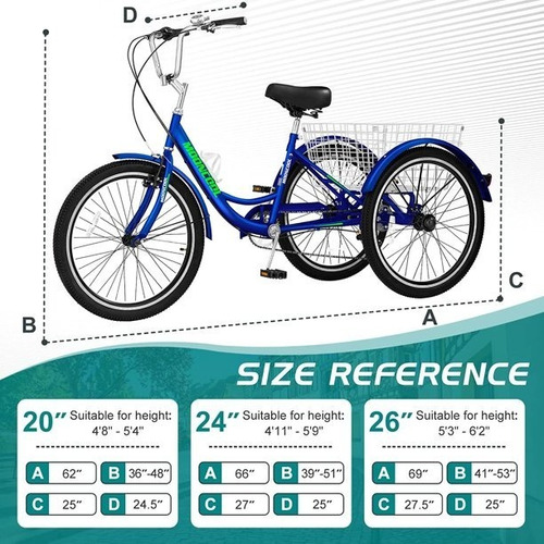 Bicicleta Docred Tricycle 24 7 Speed Three Wheels Bike Blue