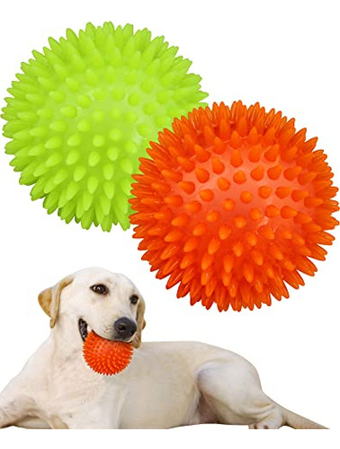 Pelotas Para Perro Chirriantes Con Pinchos Verde Naranja 2pz