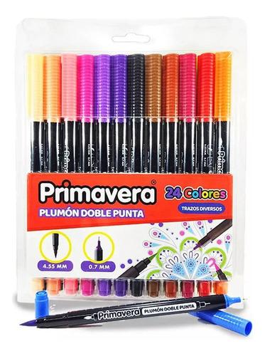 Marcadores Punta Pincel Doble Punta Primavera X 24 Colores