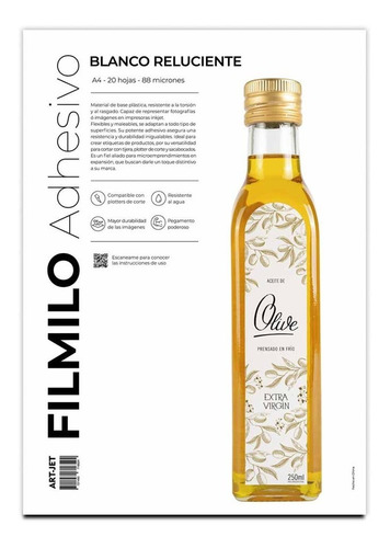 Filmilo Art-jet Adhesivo Blanco Reluciente A4 100 Hojas