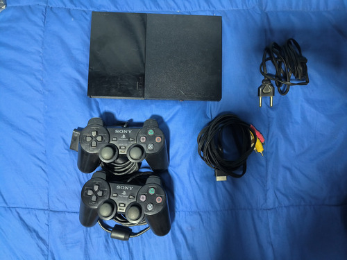 Ps2 Slim Black + 2 Joysticks + Cable Av Original + Mem