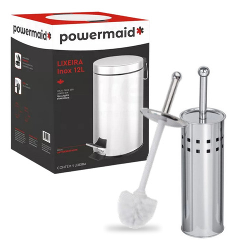 Kit Lixeira Inox 12l Com Pedal + Escova Inox Sanitária Cor Prateado
