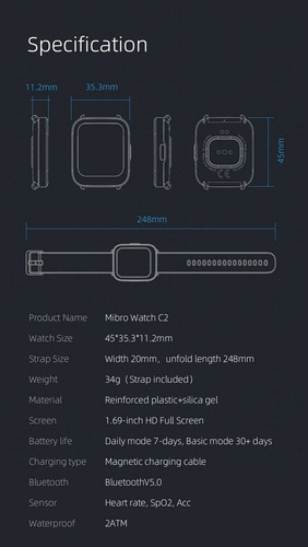 . Reloj Bluetooth Smartwatch Mibro C2 1.69