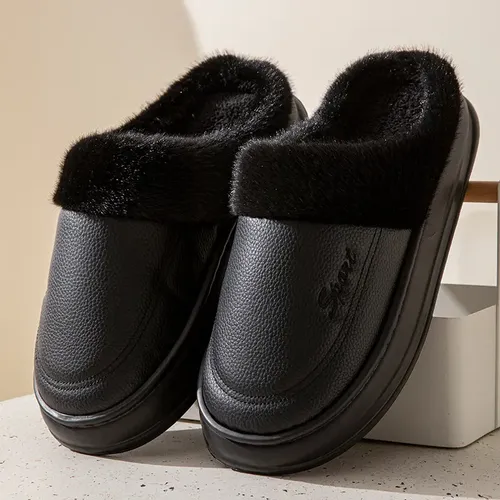 Pantufas De Couro E Algodão Macio