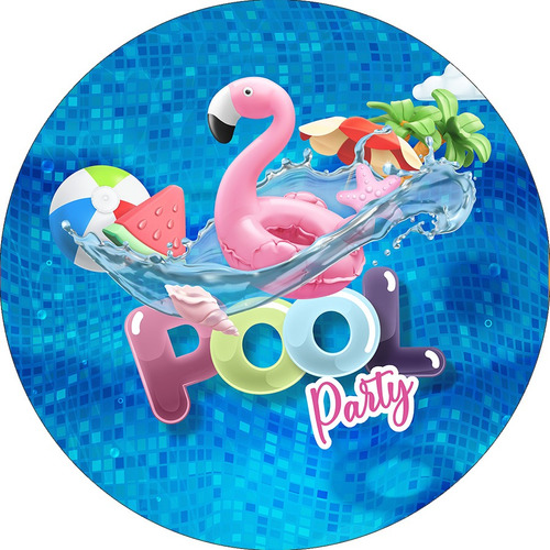Painel De Festa 1,50x1,50 Pool Party Piscina Flamingo 07 Cor Colorido