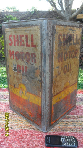 Antigua Lata Aceite Shell Motor Oil 20 Litros Ostra En Tapa (Usado)