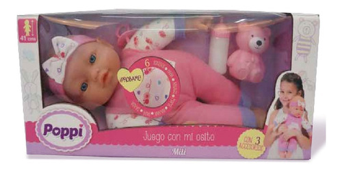 Muñeca Bebe Poppi Juego Con Mi Osito 41cm Con Accesorios Pc