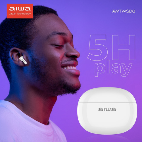 Imagen 5 de 6 de Audífonos Aiwa Inalambrico Tactil In-ear Bluetooth 5.3 Twsd8 Color Blanco Color de la luz Blanco