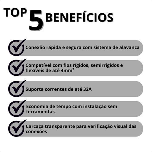 Kit 10 Conector Compacto Emenda 2 Fios Inline 4mm² 32a Wago