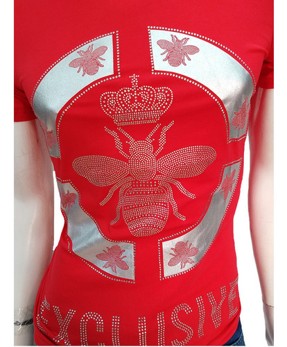 Imagen 5 de 5 de Playera Hombre Estampada Abeja Corona Pedreria Slimfit