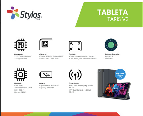 Tablet Stylos Tarisv2 Con Tpu Cover 8 Panel Ips 2gb Ram