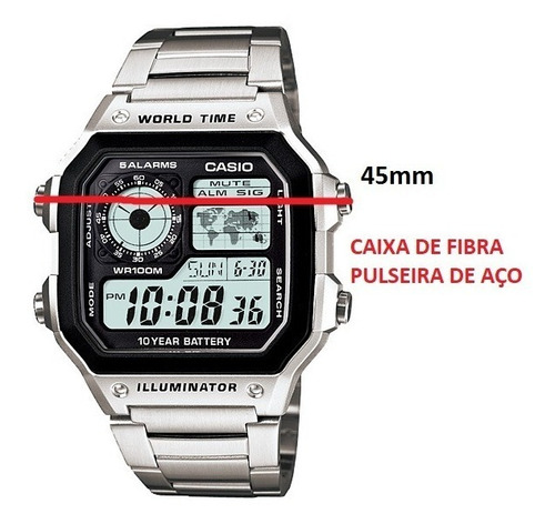 Relógio Casio Masculino Word Time Prata Quadrado Prateado