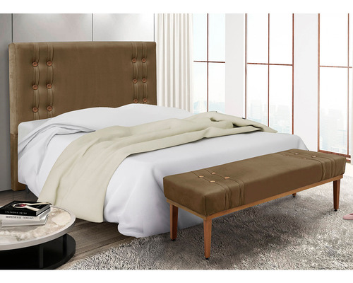 Kit Recamier E Cabeceira Santorini Spz 195cm King Suede Cor Caramelo-1101
