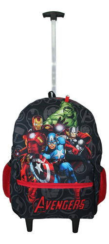  Mochila Vingadores Avengers Rodinhas Infantil Juvenil Menin Cor Preto