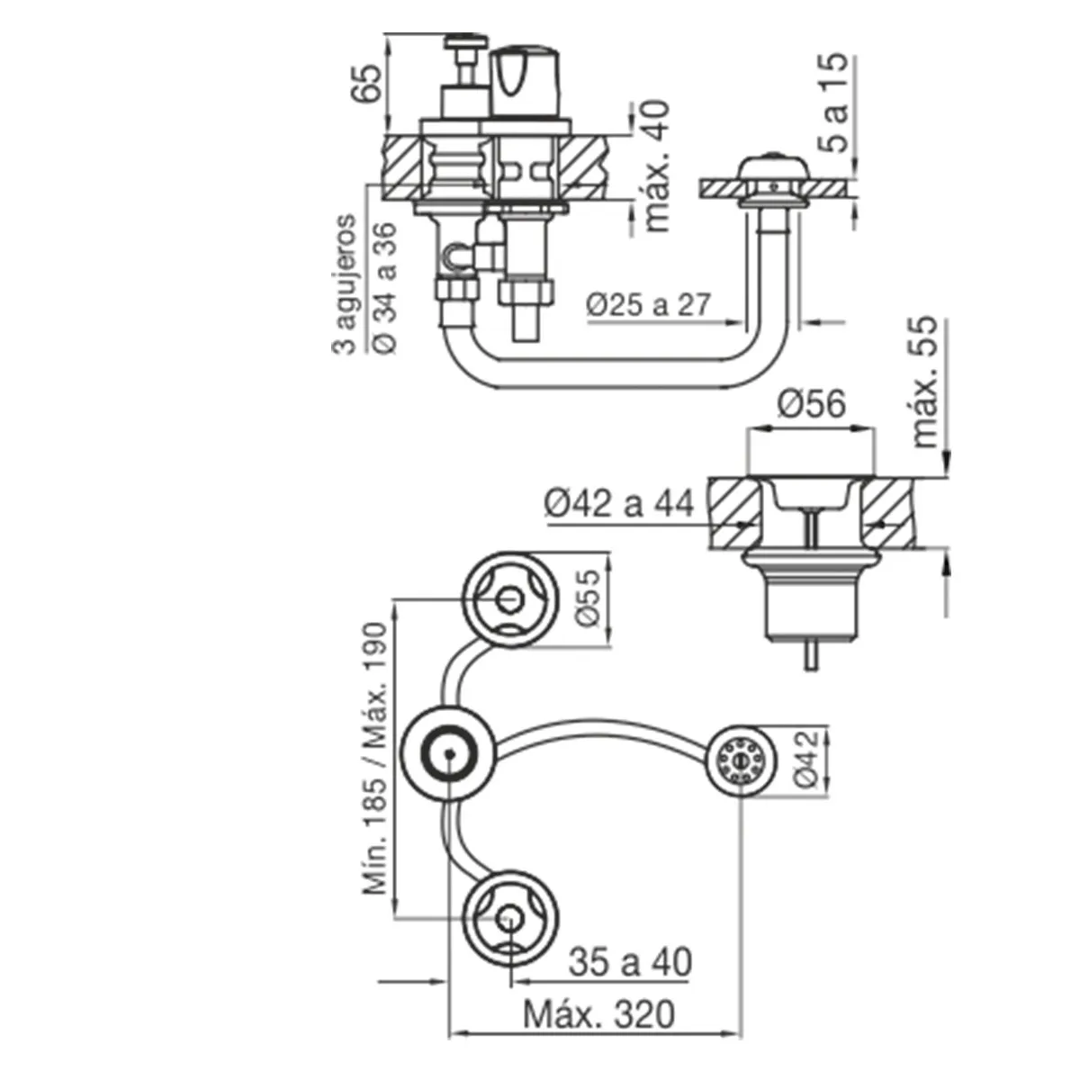 Fv Pampa Grifería Bidet Cilíndrico Cromo 295/b6 Acabado Cromado