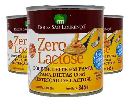 Kit 3 Doce De Leite Zero Lac Zero Açucar S Lourenço 330g