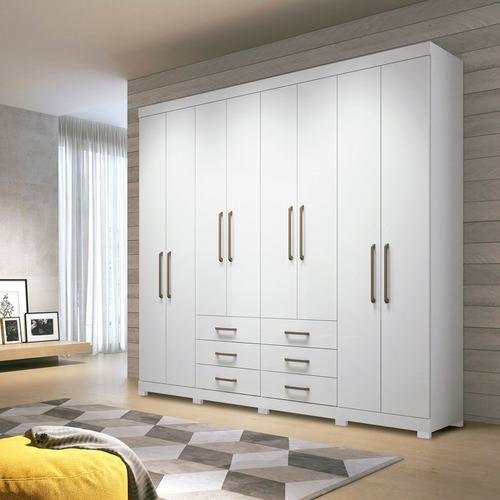 Guarda Roupa Casal Com Pés 8 Portas 6 Gavetas Master Branco