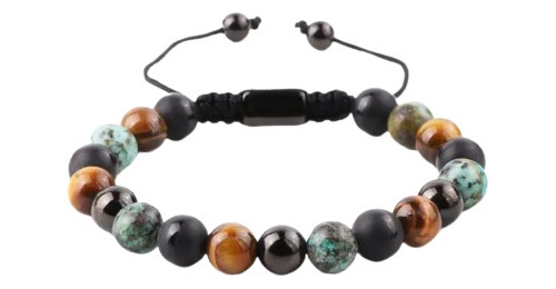 Pulsera Piedras Naturales, Three Stones, Macramé Ajustable