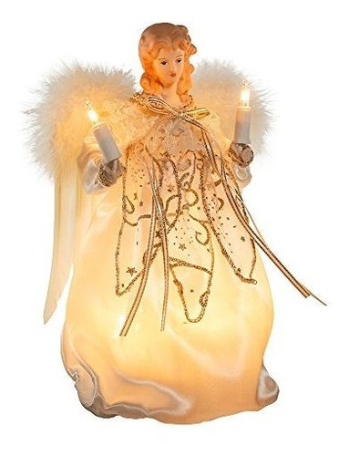 Kurt Adler 9-inch 10 Light Ivory Y Gold Angel Treetop