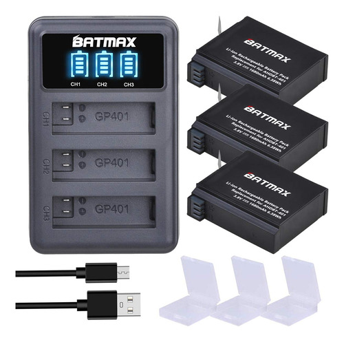 Paquete 3 Baterías 1680 Mah Cargador Usb Para Gopro Hero 4