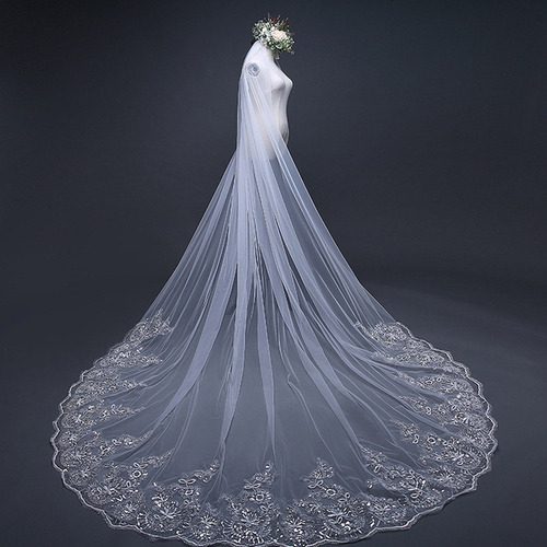 4m Una Capa Mujer Trailing Cathedral Velo De Novia Largo