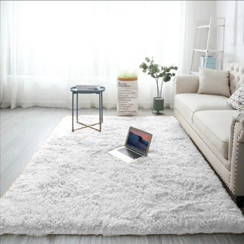 Alfombra De Piso Pelo De Mono Liso Rectangular 100 X 140 1.4 M 1 M Blanco