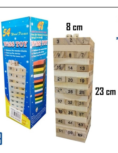 Jenga Númerico De Madera, Grande De 54 Piezas Y Dados