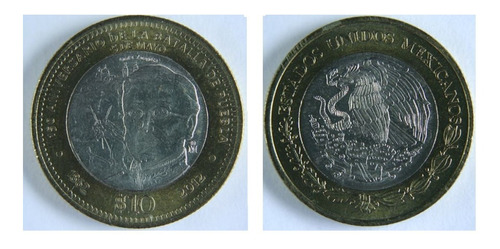 Moneda De 10 Pesos Ignacio Zaragoza 150 Aniv Batalla  Puebla
