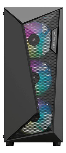 Gabinete Gamer Acegeek Atlas R338, Rainbow, Mid-Tower, Lateral de Vidro, Com 4 Fans, Preto