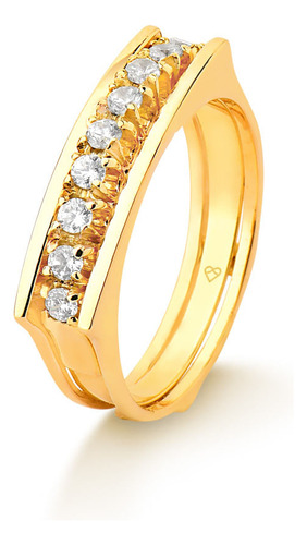 Conjunto De Anel Com Aparador Em Ouro 18k Com 27 Pontos De D