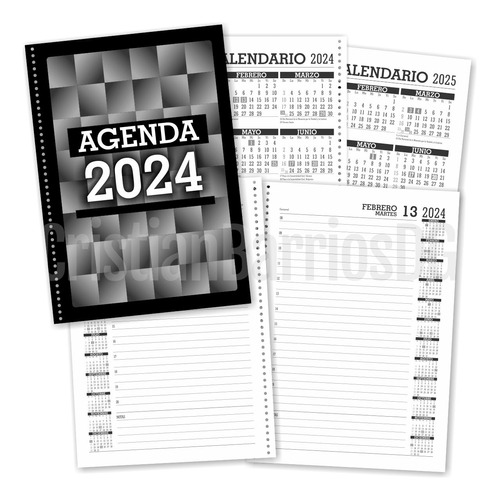 Agenda 2024 Imprimible A4 Y A5 En Pdf B/n - 374 Pags