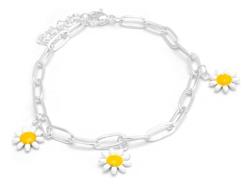 Pulsera Dijes Flores Amarillas Margaritas Acero Blanco