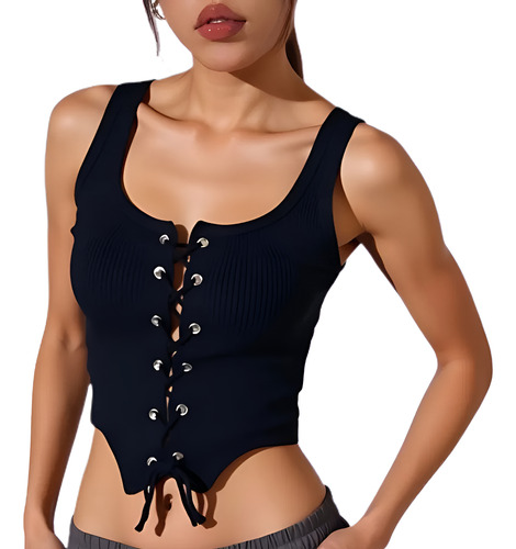 Crop Top De Punto Con Cordón Enfrente Ajustable