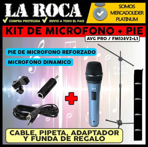 Imagen 3 de 10 de Combo Microfono Profesional Pie De Microfono Con Funda Envio