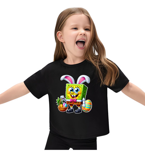 Playera Infantil Bob Esponja Conejo De Pascua Estilo Casual