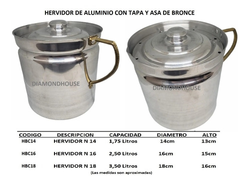 Hervidor Con Tapa Y Asa De Bronce En Aluminio N 18 3,5 Lts