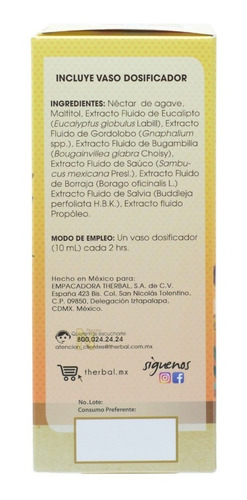 Imagen 3 de 4 de Jarabe De Abango Con Propoleo 0% Azúcar 240ml Therbal