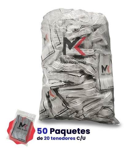 Tenedores Plásticos Desechables Empaquetados 50x20=1.000 Und