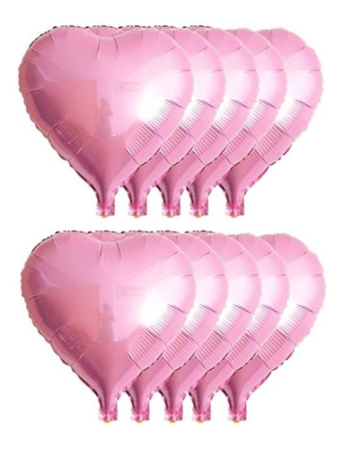 Globos Metalizados Por 10 Unidades. Corazón Rosa 45 Cm