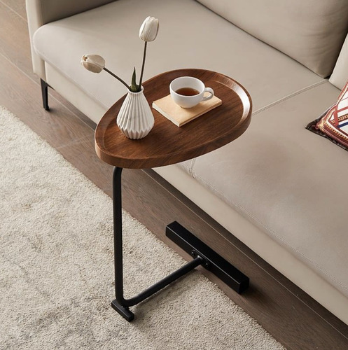 Mesa De Centro Lateral Living Vanguardia Madera Nactural Color Transparente