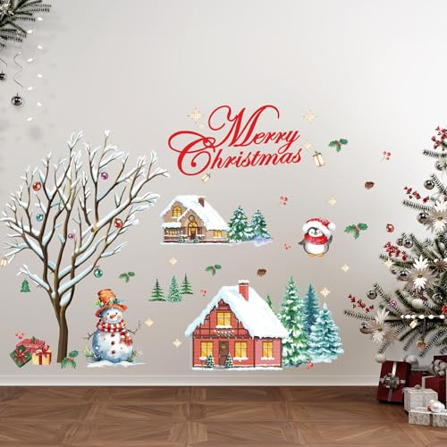 Adhesivos De Pared Para Navidad Con Árbol Y Muñeco De Nieve