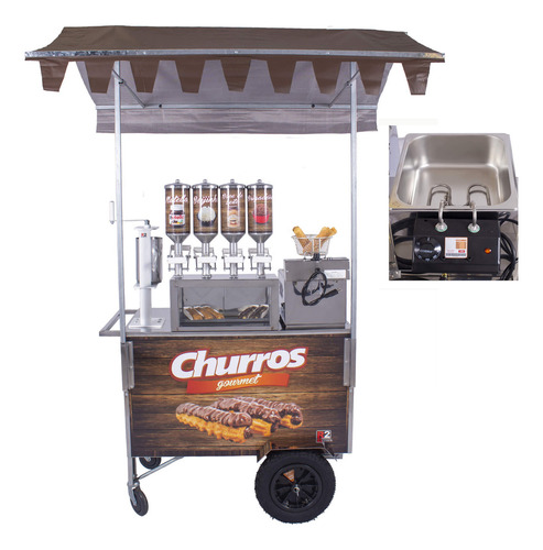 Carrinho Churros Gourmet com Fritad Resistência 4 Doceiras R2 Cor cinza