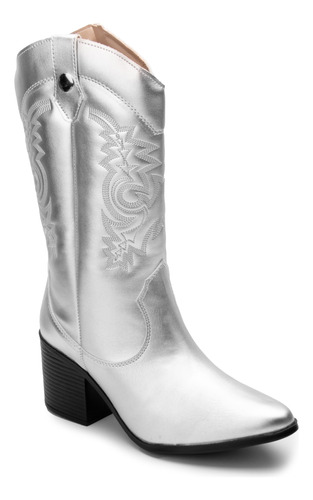 Bota Cowboy Para Dama En Color Plata Cafe Y Negro Star 1521