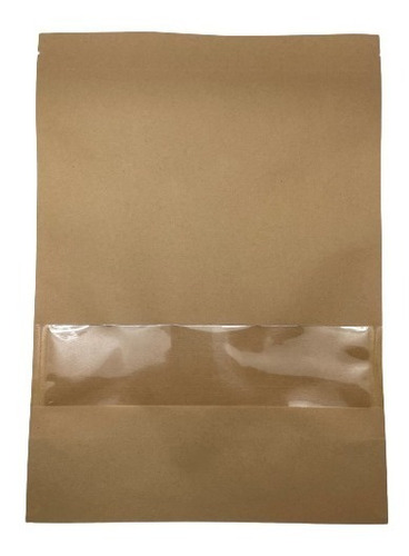 Imagen 2 de 5 de 50 Bolsas Kraft Con Ventana Cierre Hermético 20x12x3 Cm