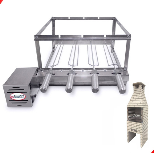 Kit Inox Para Pré Moldadas 55cm Gira 4 Espetos Brasa Grill