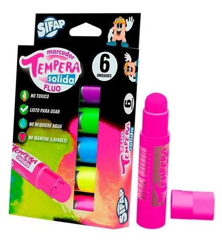 Imagen 2 de 9 de Tempera Sifap Solida Fluo Estuche X6
