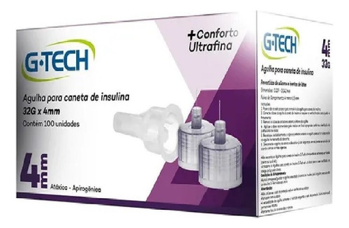 Agulhas P/ Caneta De Insulina G-tech 32g X 4mm 100 Unidades