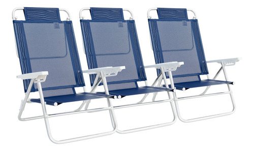 Reposera Sillón Summer X 3 Playa Camping 6 Pos. Aluminio Mor