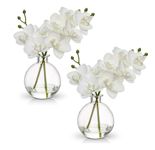 White Orchids - Arreglo De Orquideas Artificiales Con Jarron